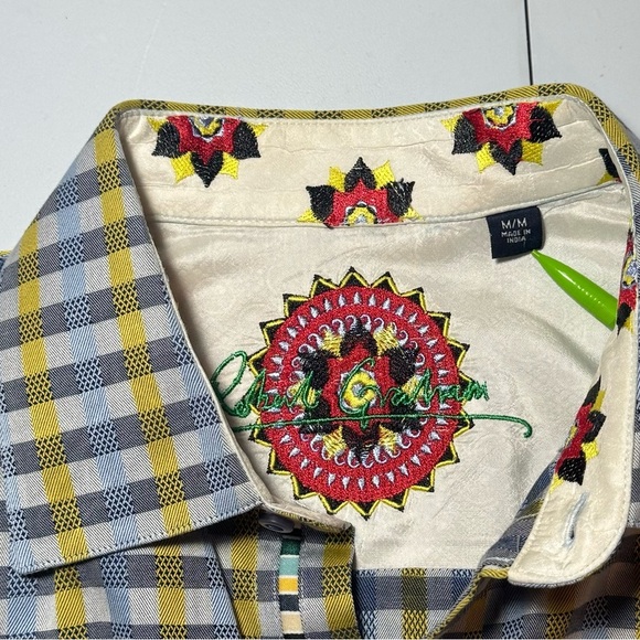 Robert Graham Shirt Flip Cuff Multicolor Plaid Floral Men’s Medium Business - Picture 2 of 11